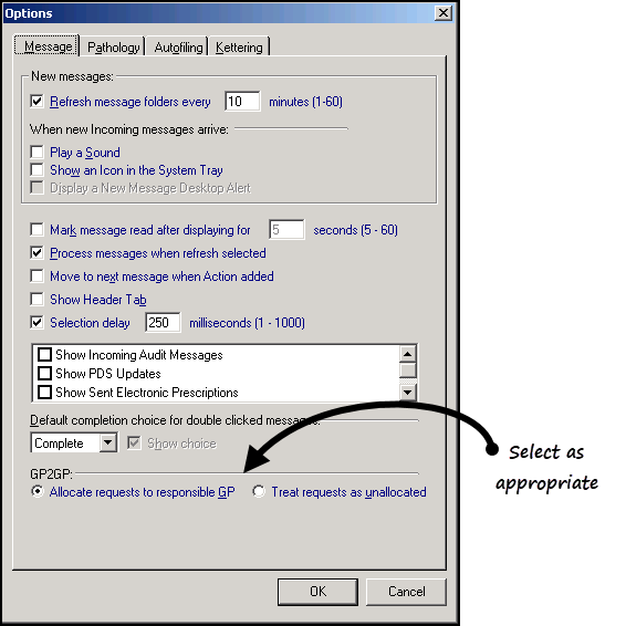 Mail Manager - Tools - Options - Message - GP2GP